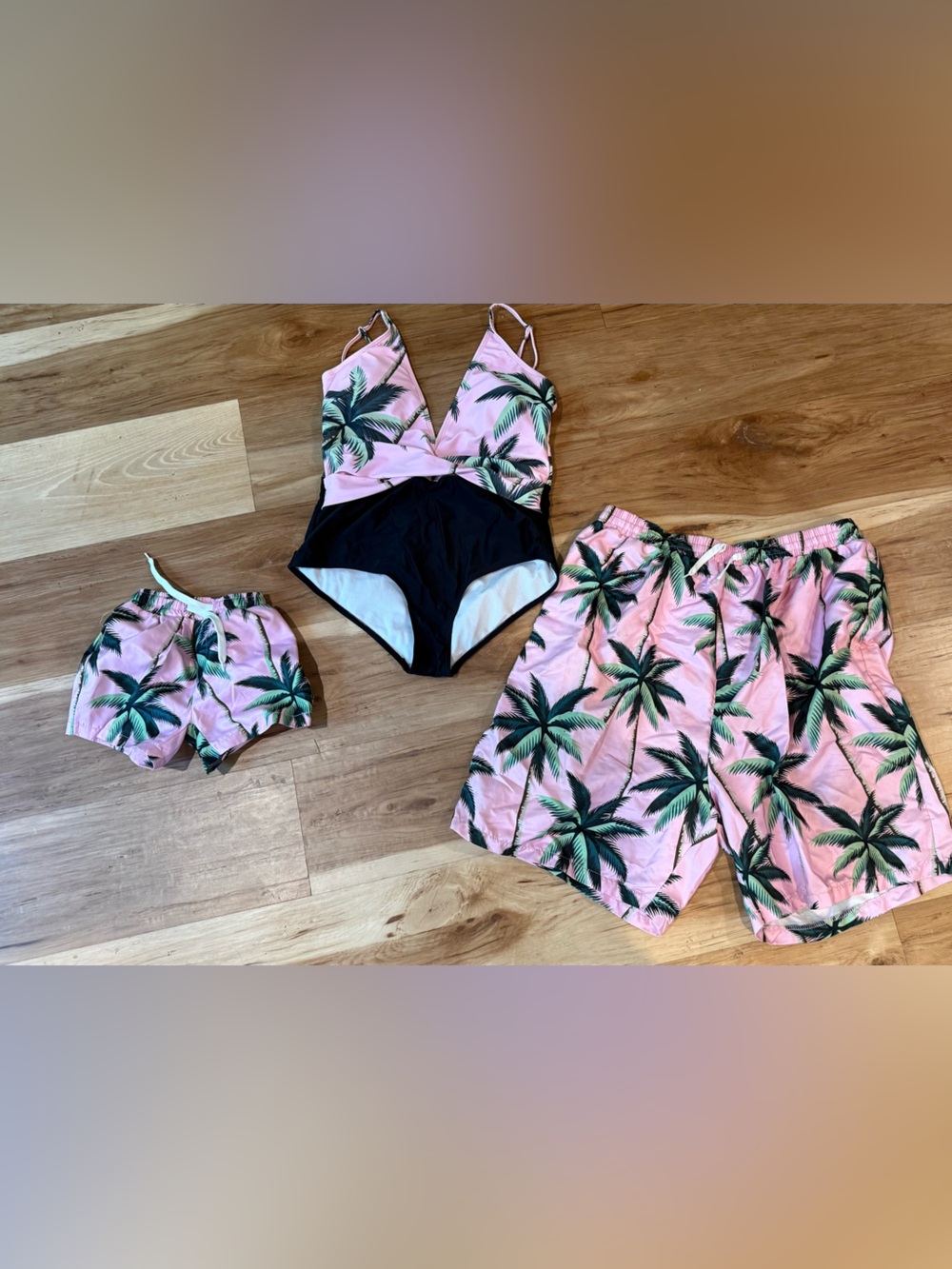 Pink Palm Tree Swimsuit family matching Set